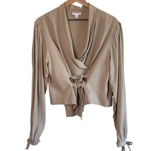 Bebe Vintage Tan Wrap Blouse Long Sleeve Large Office Siren Adjustable‎